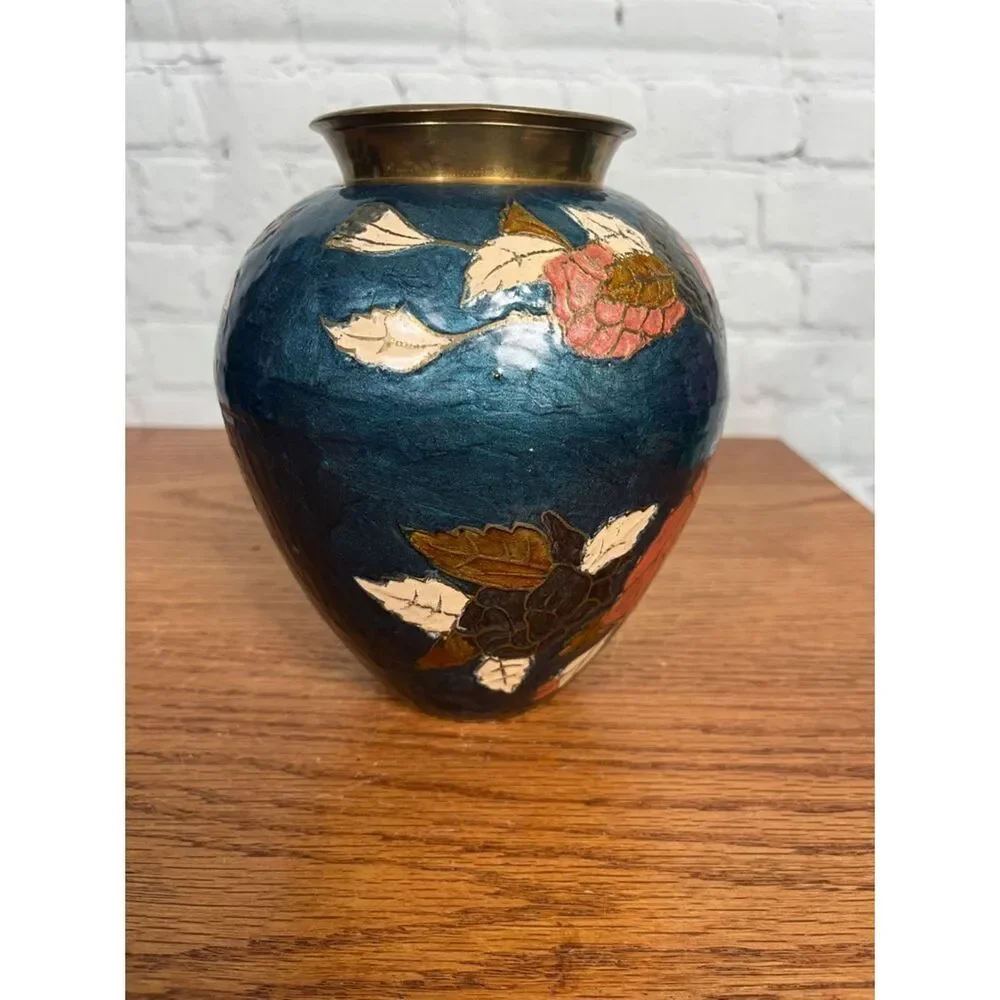 VINTAGE Cloisonne teal base|4.25” tall